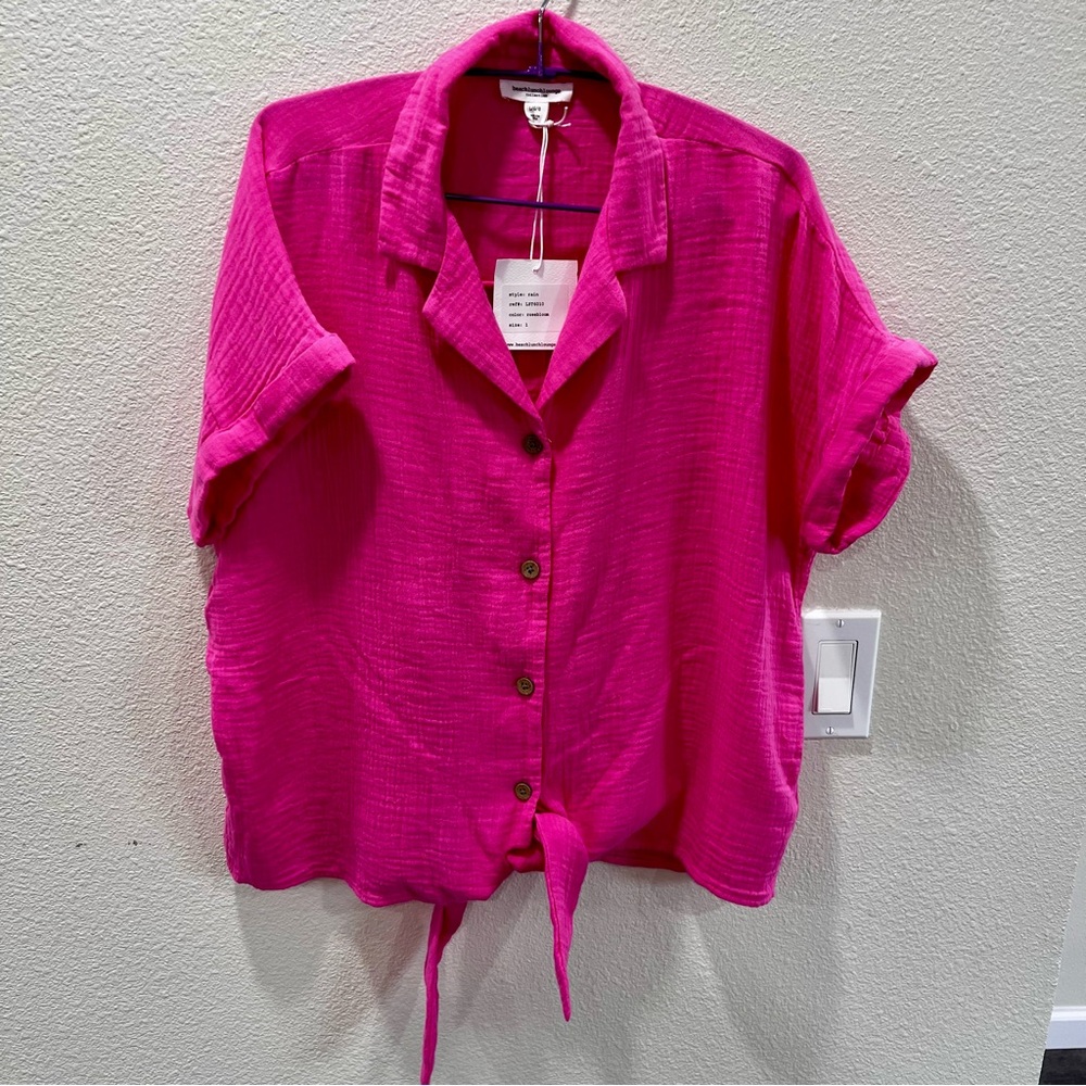 Beach Lounge Women's Pink Button-Up Top Size L Coastal Coverup NWT